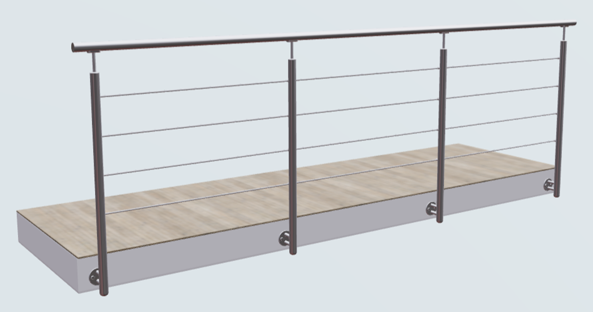 Relinggeländer mit 4 Querstreben und 4 Pfosten vorgesetzt