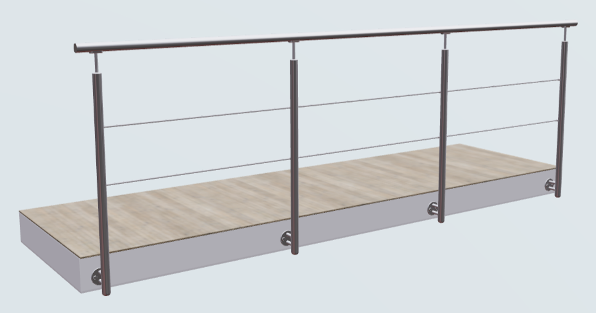 Relinggeländer mit 2 Querstreben und 4 Pfosten vorgesetzt