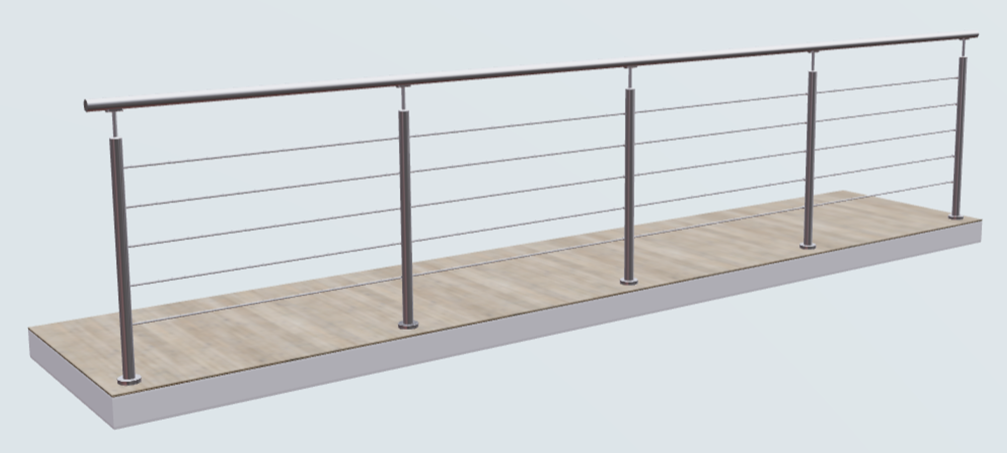 Relinggeländer mit 5 Querstreben und 5 Pfosten aufgesetzt