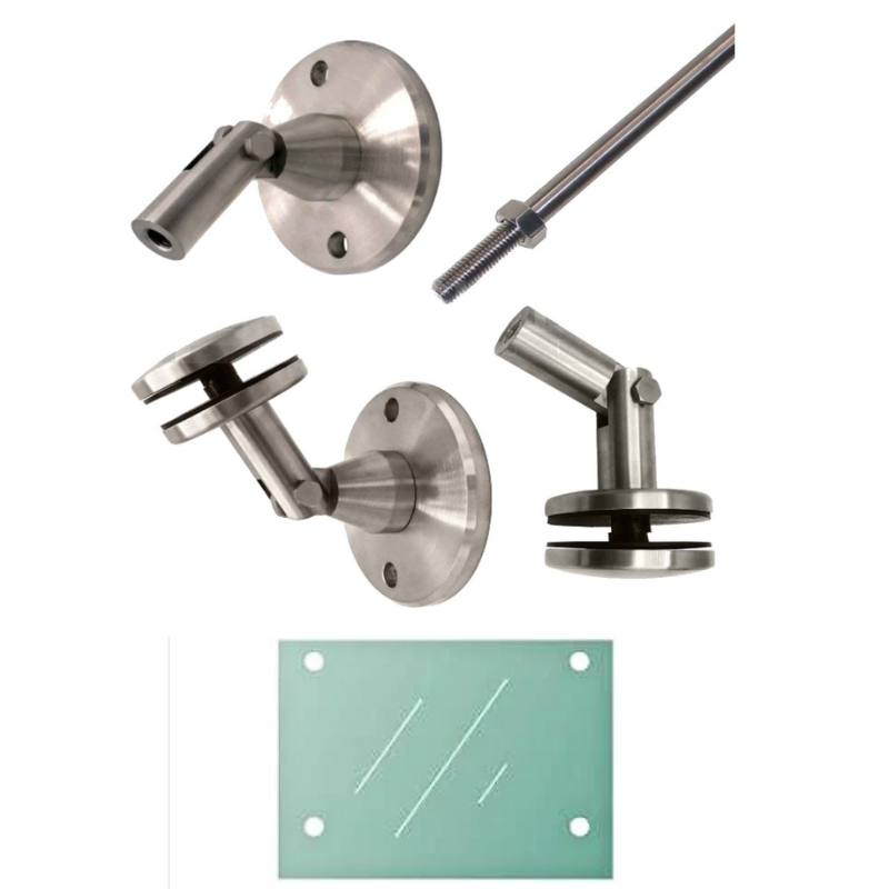 Vordach Kompletset aus Edelstahl V4A und KLarglas