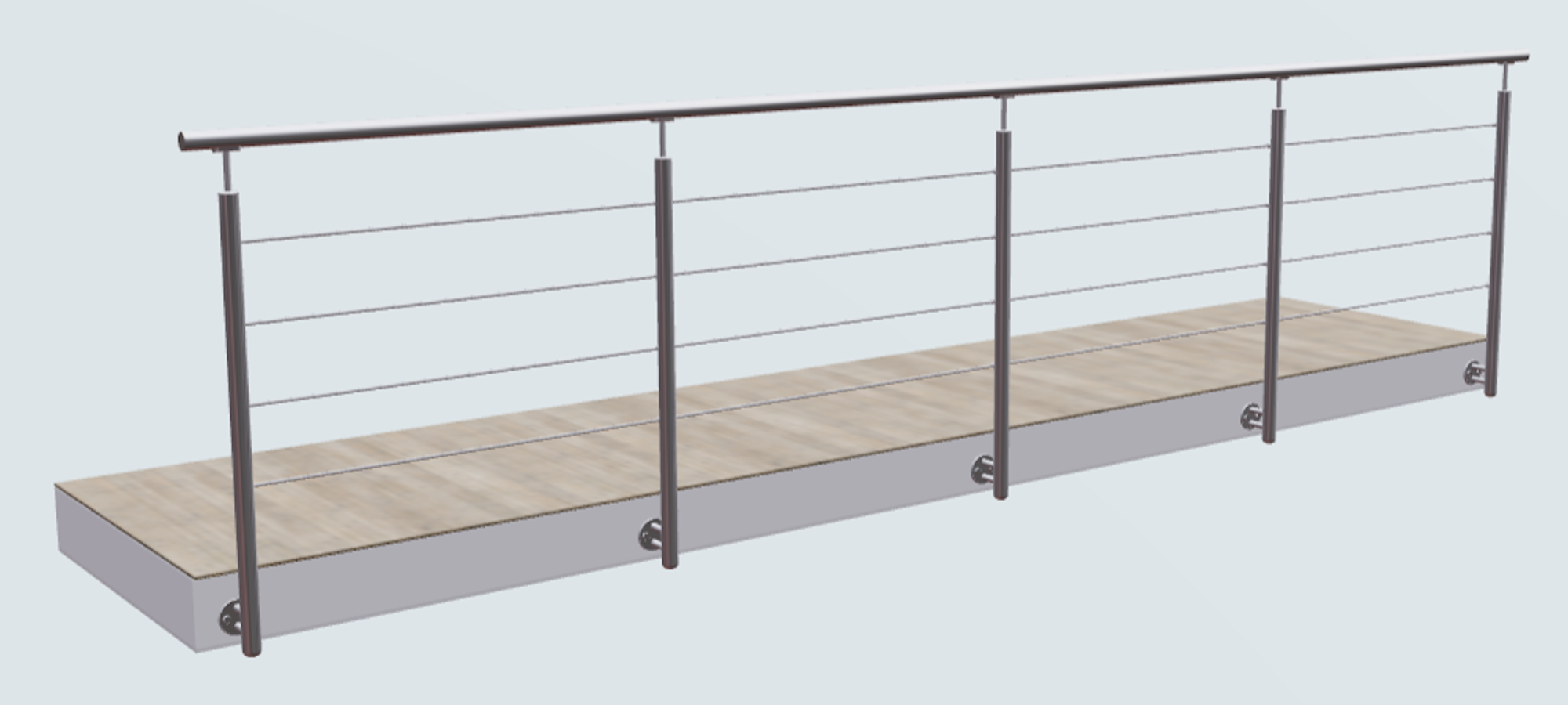 Relinggeländer mit 4 Querstreben und 5 Pfosten vorgesetzt