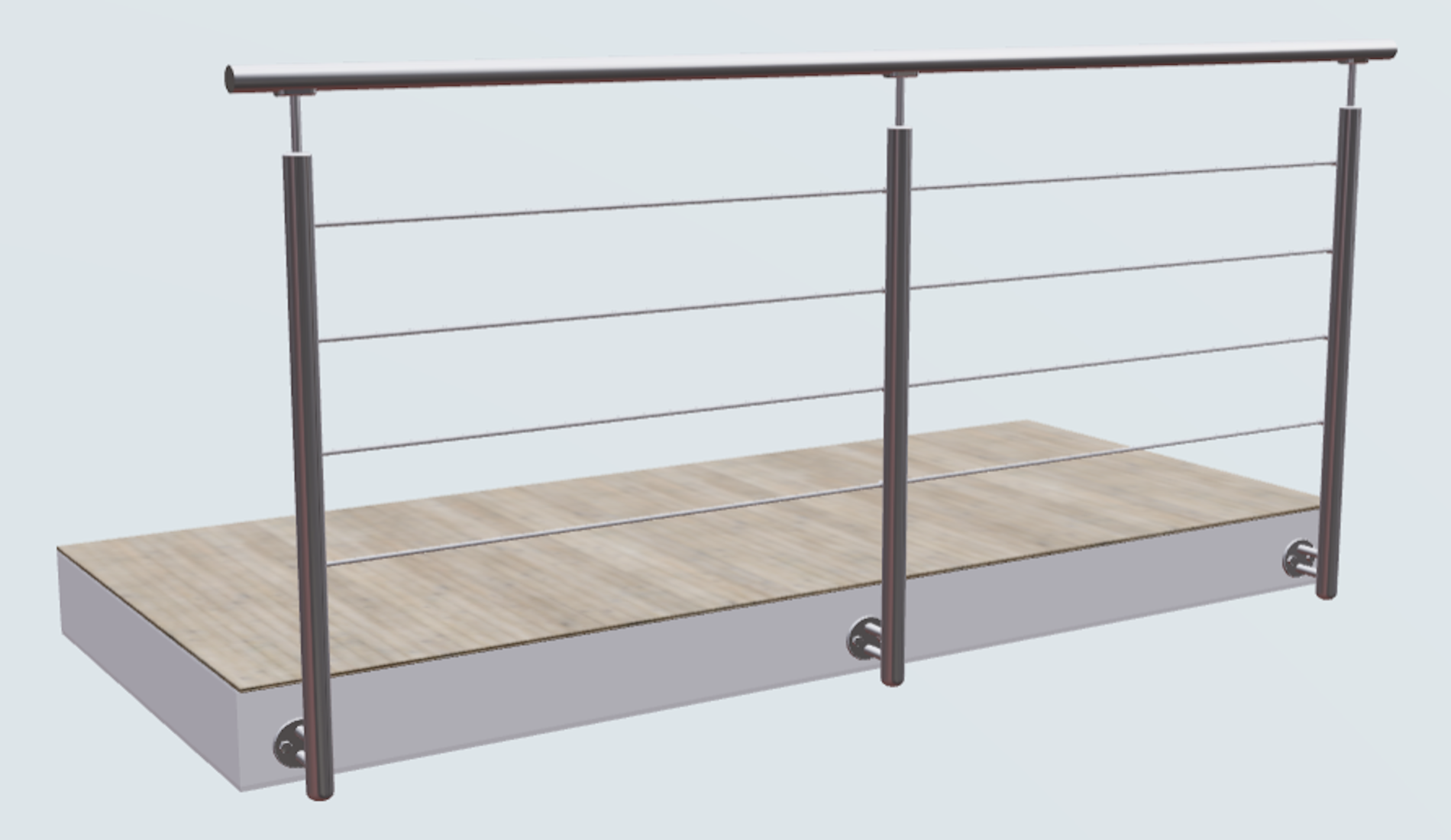 Relinggeländer mit 4 Querstreben und 3 Pfosten vorgesetzt