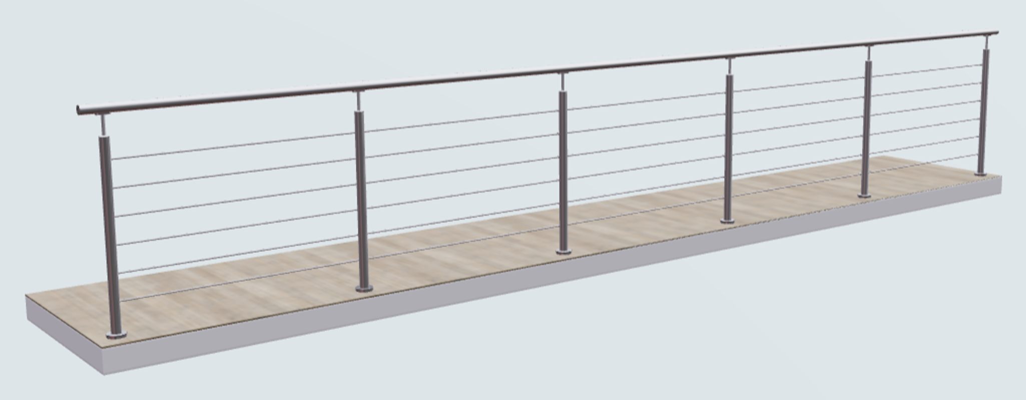 Relinggeländer mit 6 Querstreben und 6 Pfosten aufgesetzt