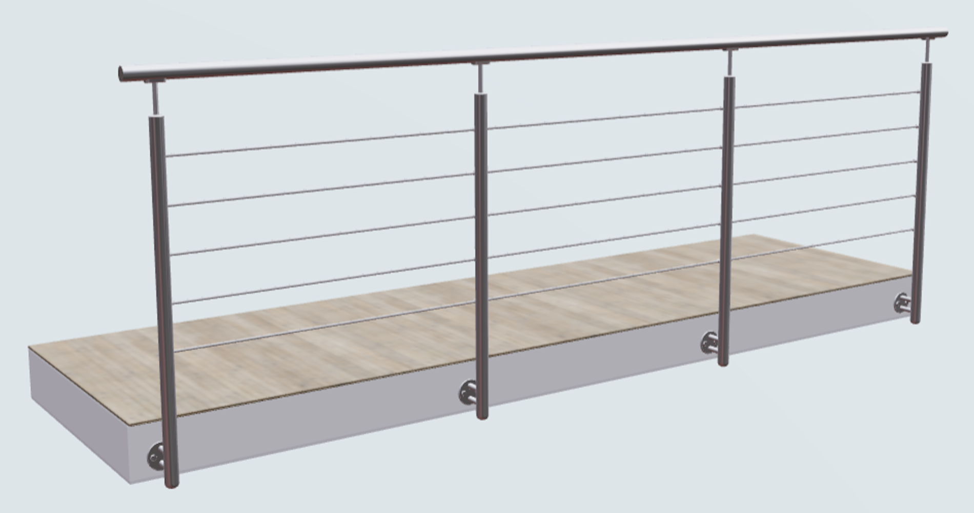 Relinggeländer mit 5 Querstreben und 4 Pfosten vorgesetzt