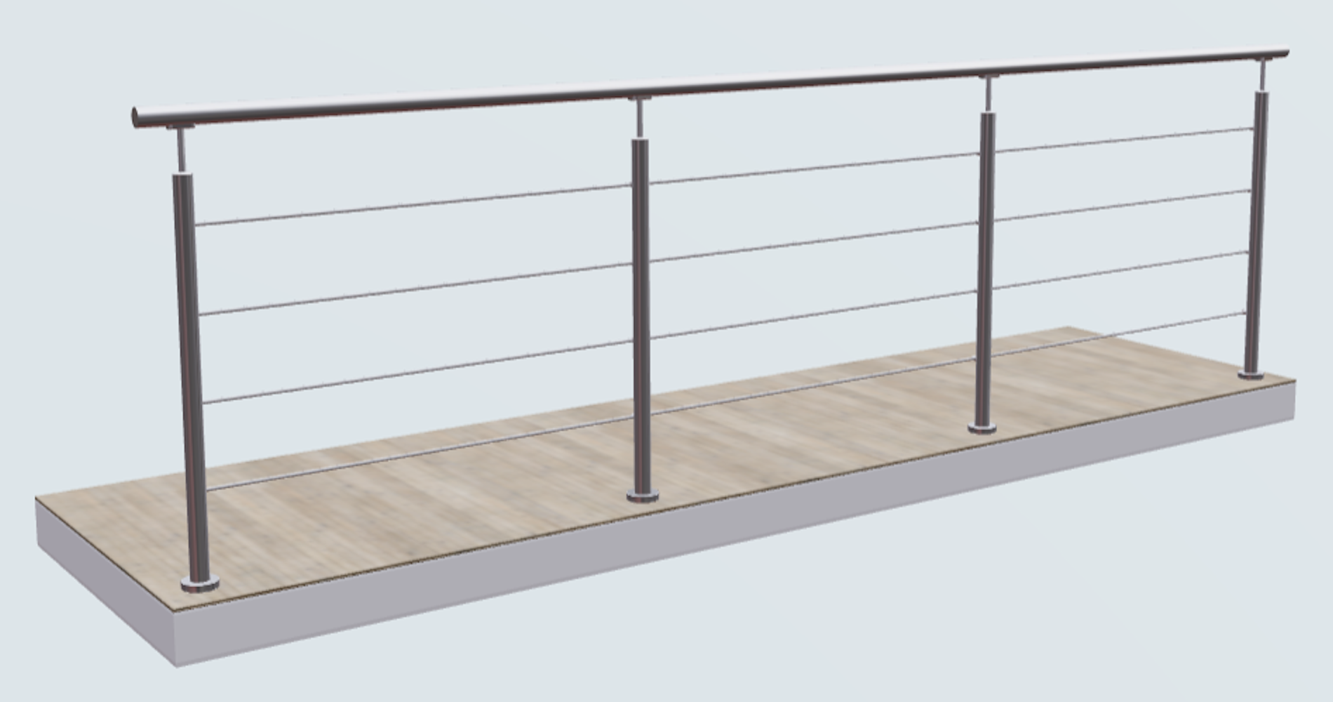 Relinggeländer mit 4 Querstreben und 4 Pfosten aufgesetzt