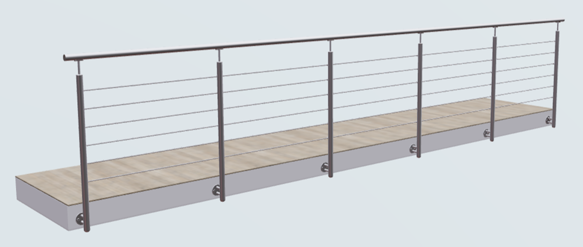 Relinggeländer mit 6 Querstreben und 6 Pfosten vorgesetzt