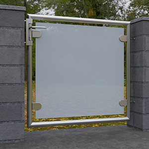 Modernes Gartentor mit Edelstahlelementen und blickdichter Füllung