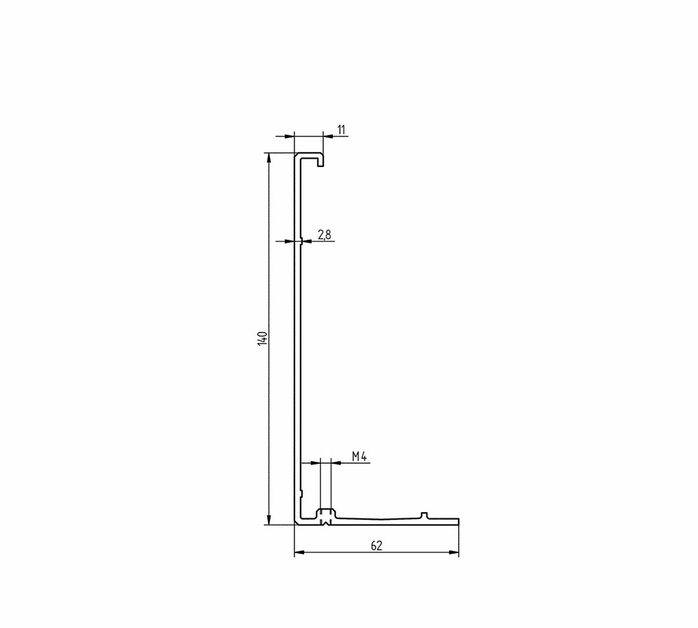 Zeichnung des Abdeckprofil fuer vorgesetzte Montage