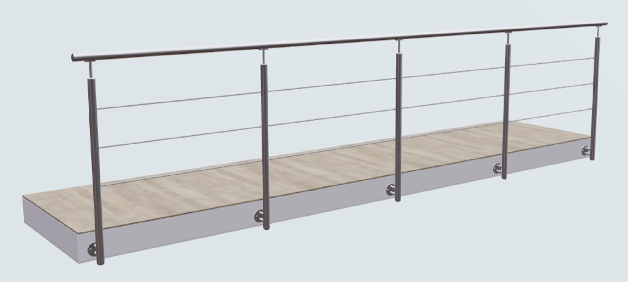 Relinggeländer mit 3 Querstreben und 5 Pfosten vorgesetzt