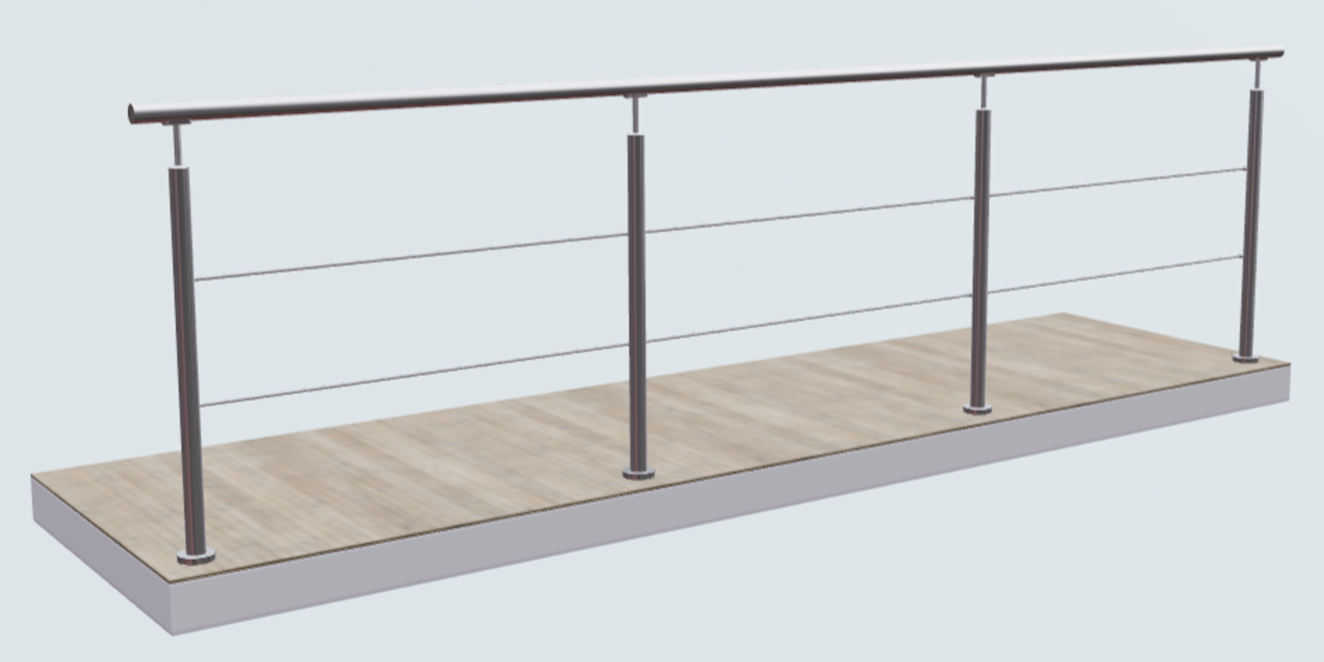 Relinggeländer mit 2 Querstreben und 4 Pfosten aufgesetzt