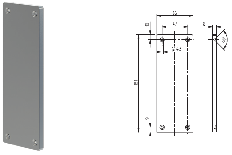 Endkappe für Bodenprofil 2.0 light und 2.0 mit Skizze 181 mm mit zwei Abdeckprofile