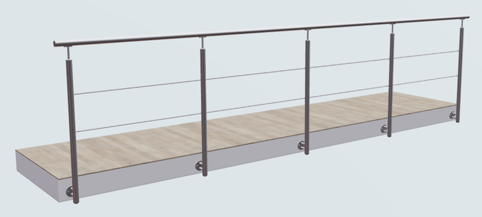 Relinggeländer mit 2 Querstreben und 5 Pfosten vorgesetzt