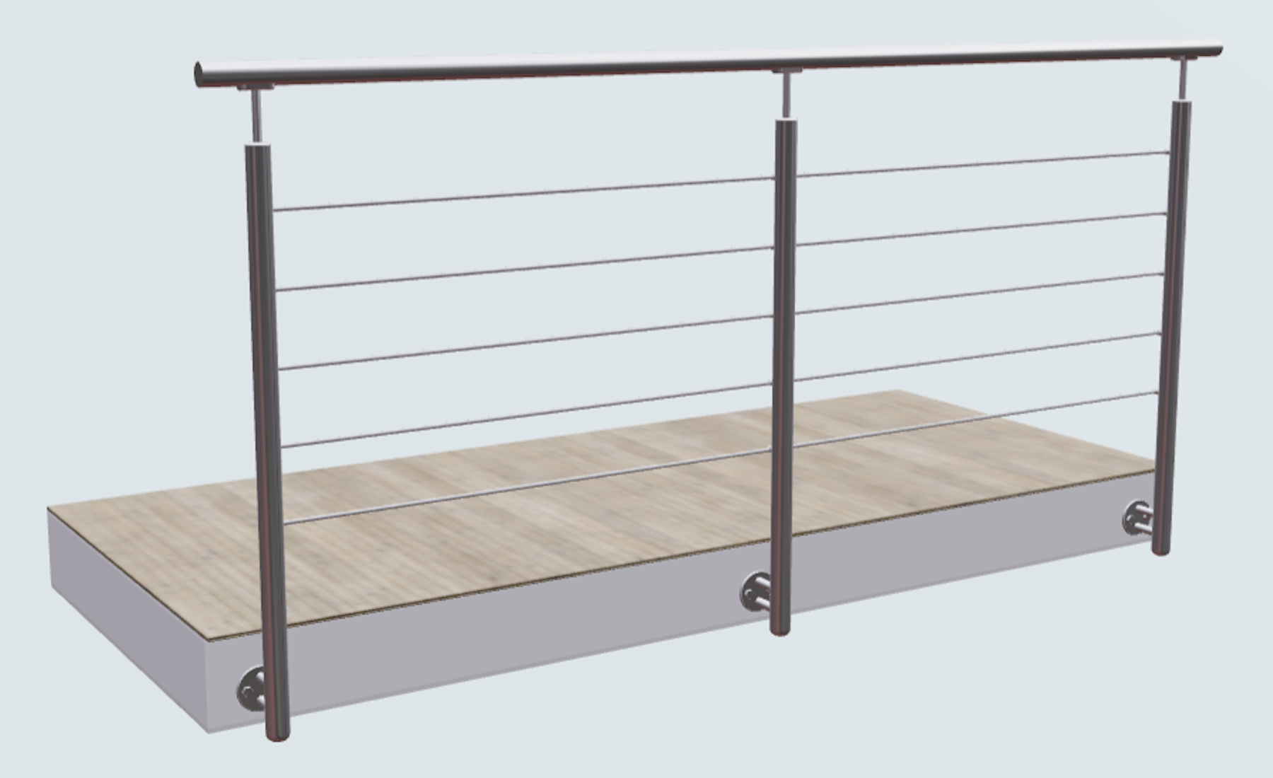 Relinggeländer mit 5 Querstreben und 3 Pfosten vorgesetzt