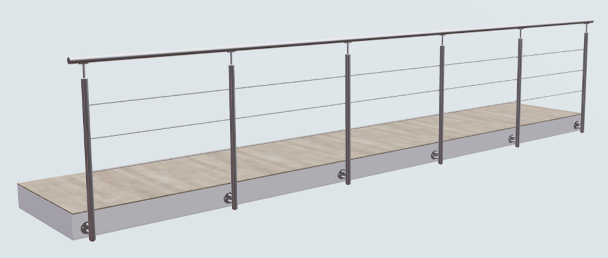 Relinggeländer mit 3 Querstreben und 6 Pfosten vorgesetzt