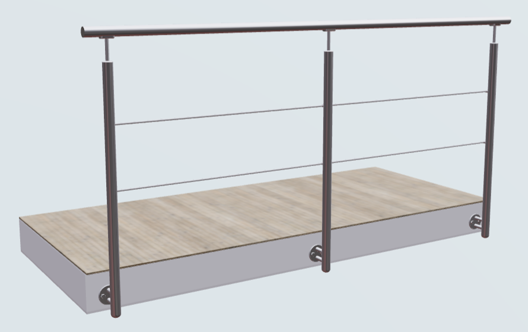 Relinggeländer mit 2 Querstreben und 3 Pfosten vorgesetzt