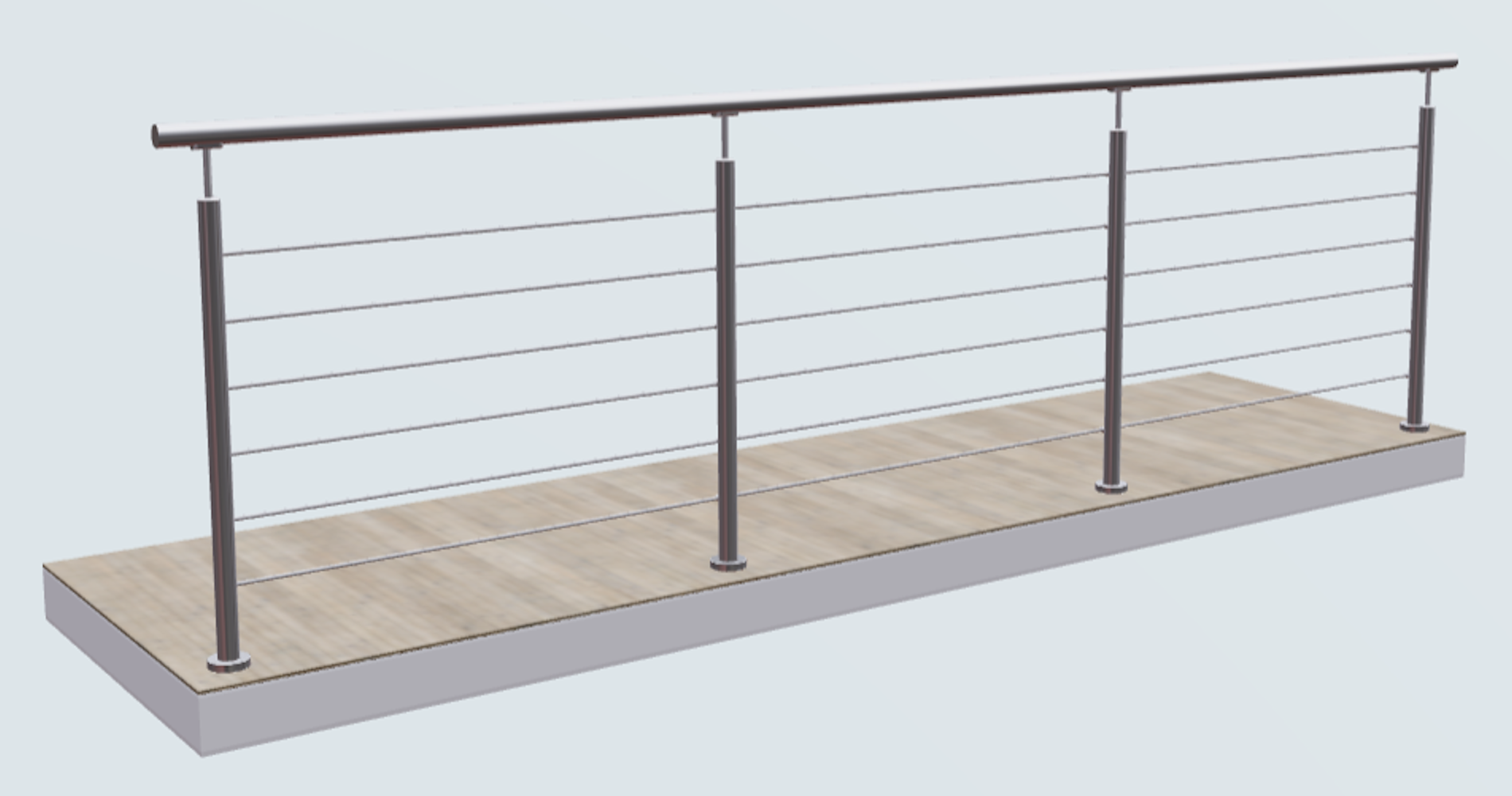 Relinggeländer mit 6 Querstreben und 4 Pfosten aufgesetzt