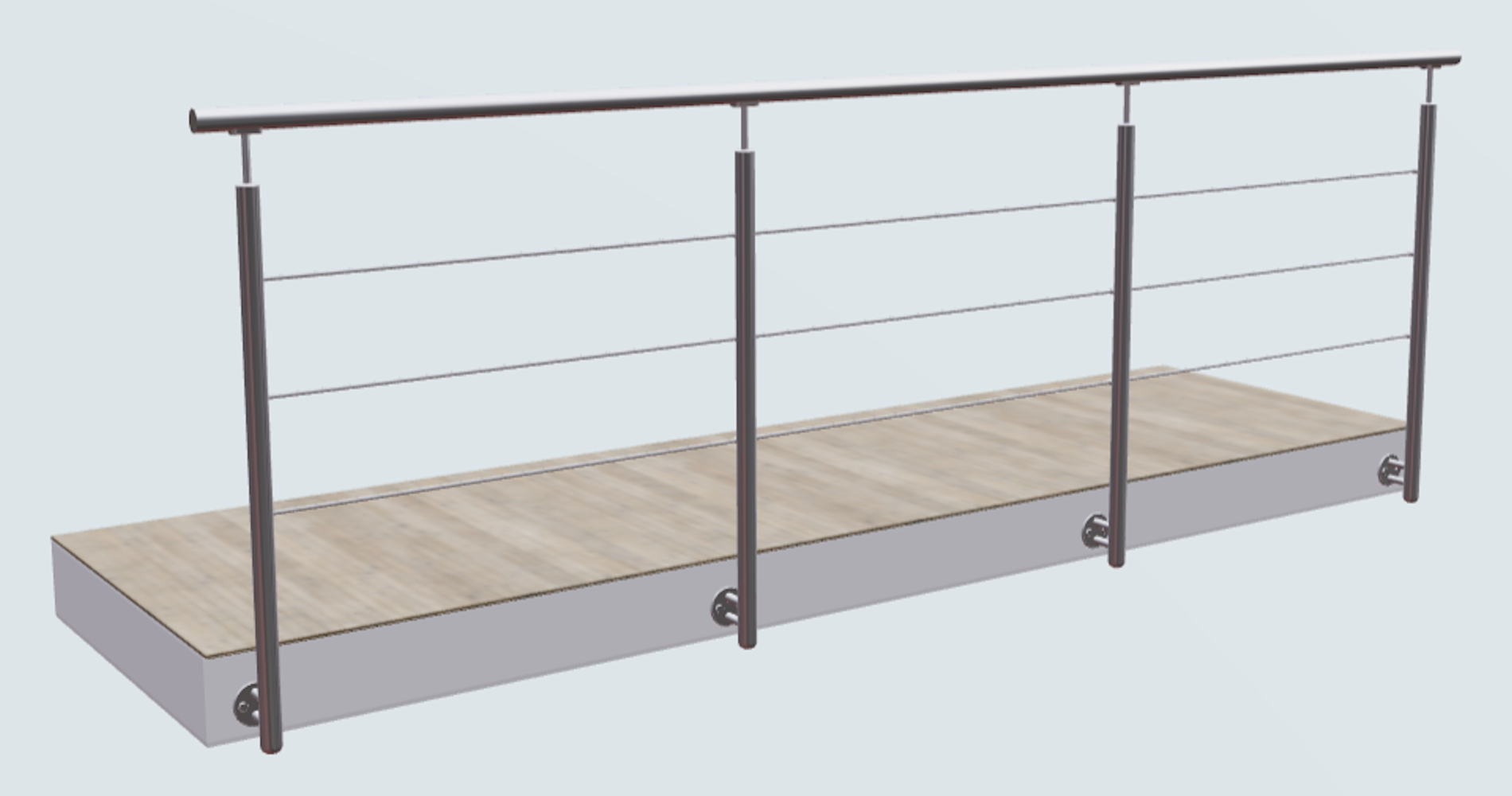 Relinggeländer mit 3 Querstreben und 4 Pfosten vorgesetzt