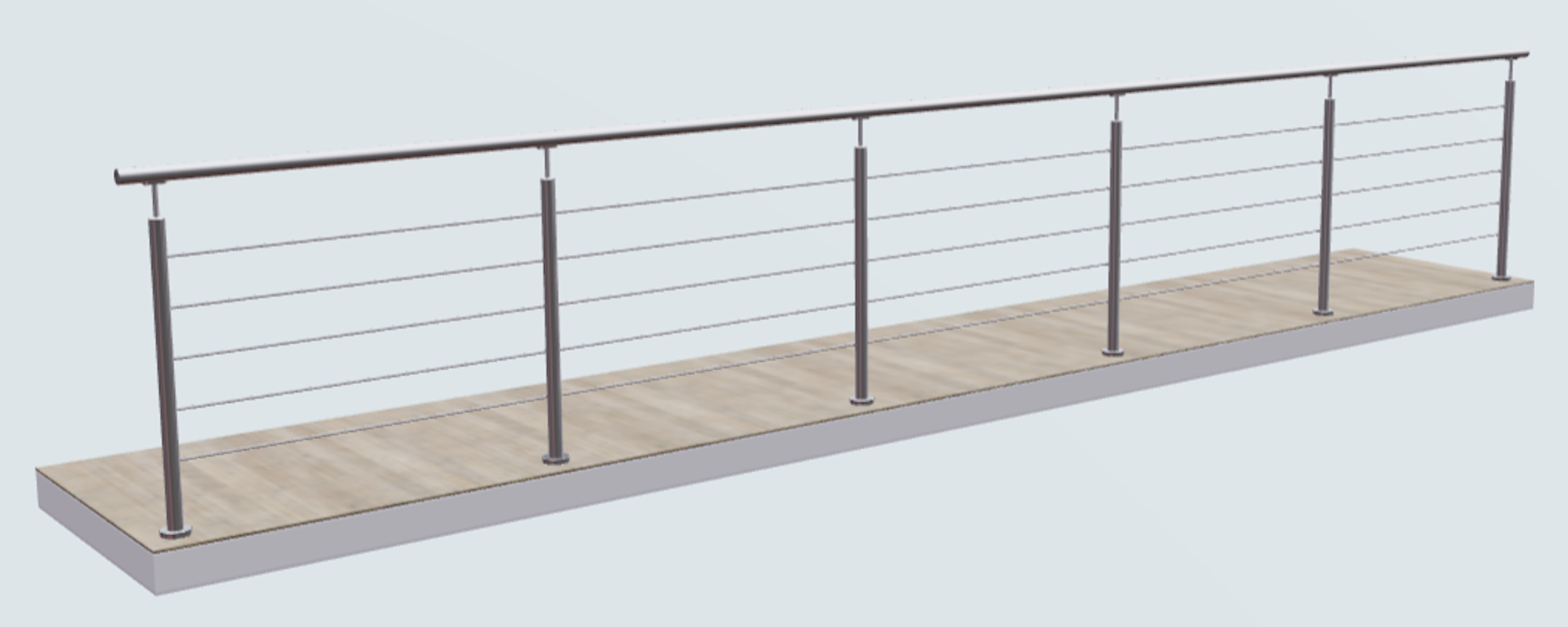 Relinggeländer mit 5 Querstreben und 6 Pfosten aufgesetzt